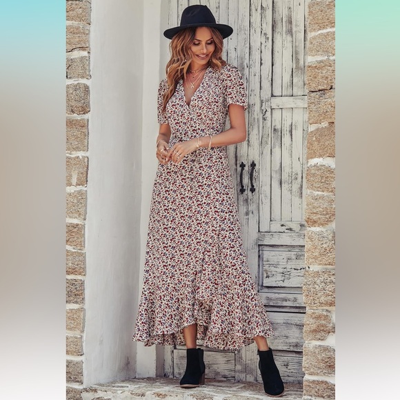 PRETTYGARDEN Wrap Boho Floral Maxi Dress - Picture 9 of 17